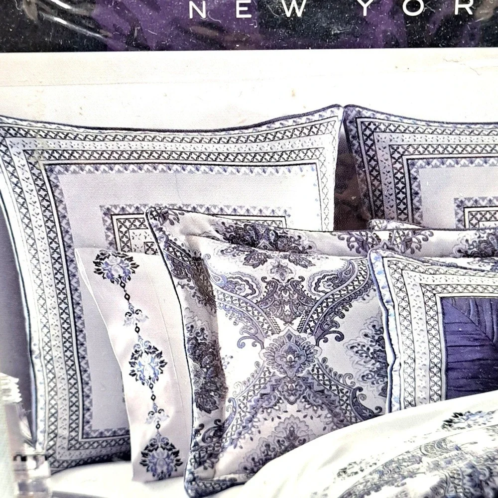 NEW‎ J Queen New York Brianna European Sham 26x26 Blue Jacquard Paisley Damask